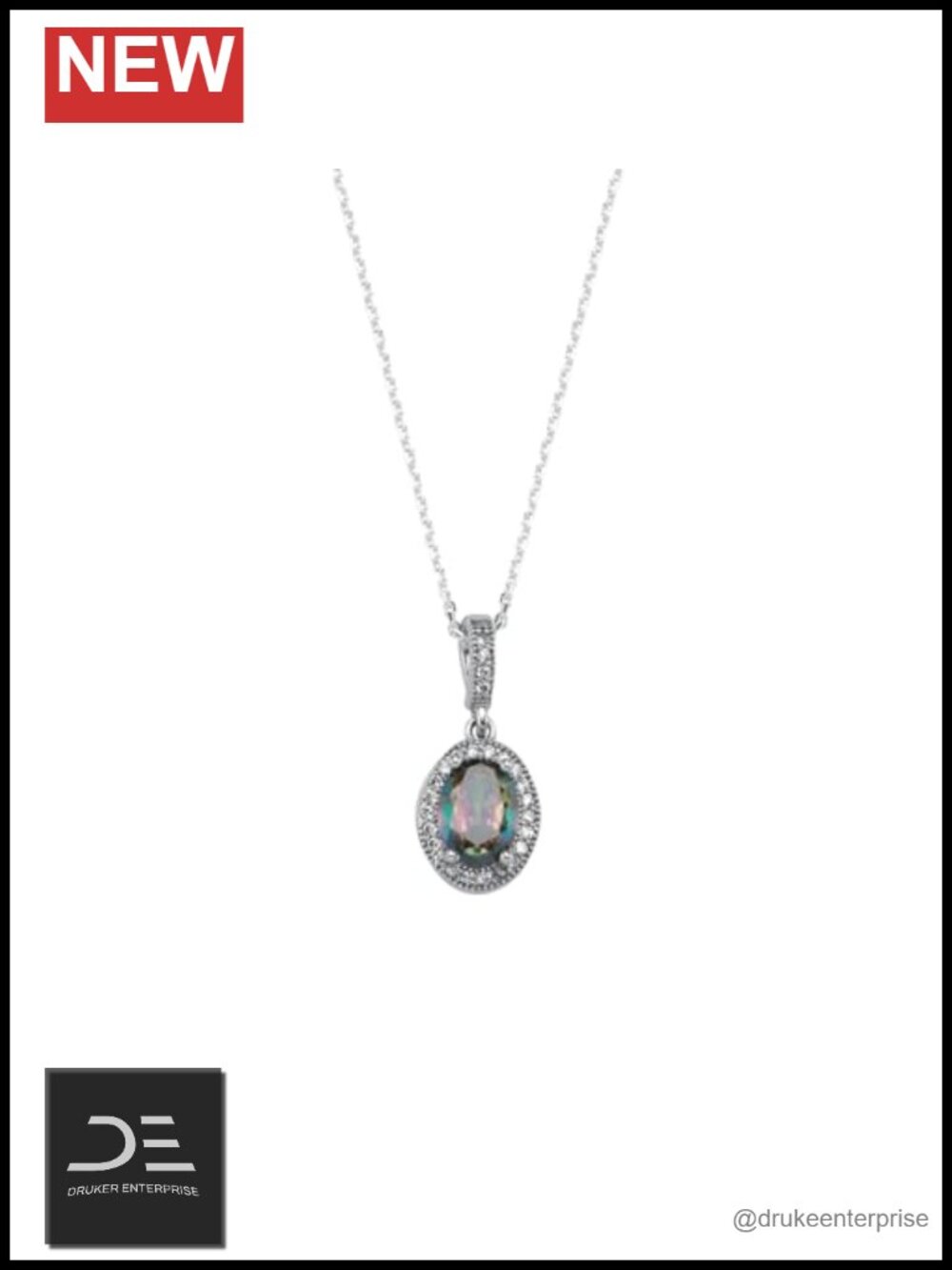 Mystic Topaz Pendant Necklace 925 Sterling Silver Halo CZ Rhodium Plated